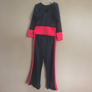 Hip hop costume black &red w/ sheer sleeves